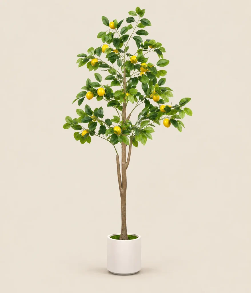 Adorbox 5 ft artificial lemon tree with yellow lemons, green foliage and a white pot